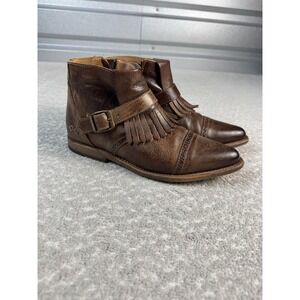 Bed Stu Cobbler Kiltie Boots Womens Sz 6 Brown Leather Western Fringe Zip Buckle